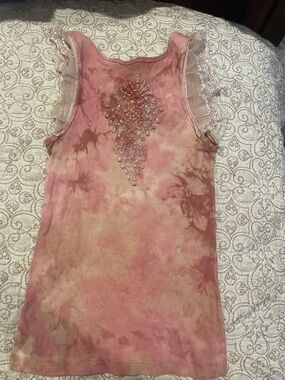 Pink Tie-Dye Ribbed Tank with Beaded Detail size Large